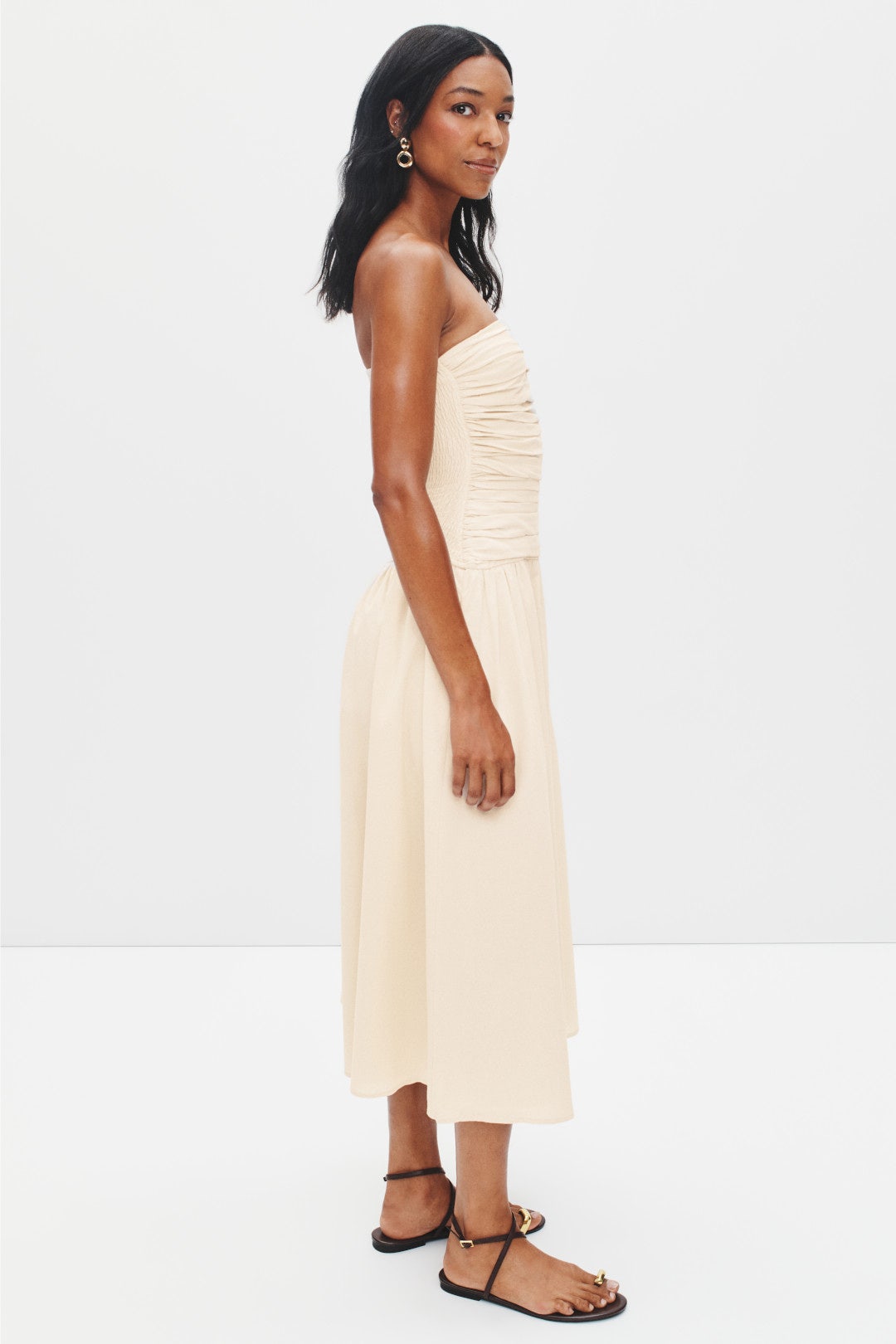 Strapless Ruched Detail Midi Dress by Moon River 1