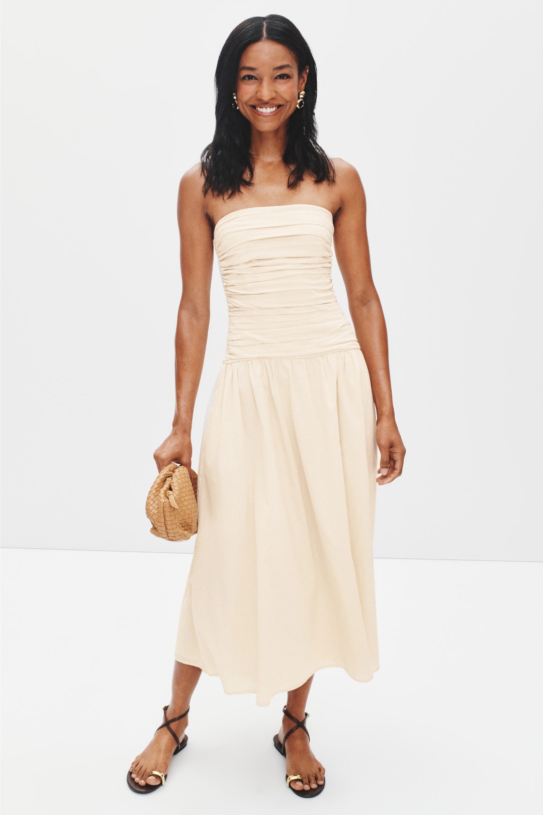 Strapless Ruched Detail Midi Dress by Moon River 3