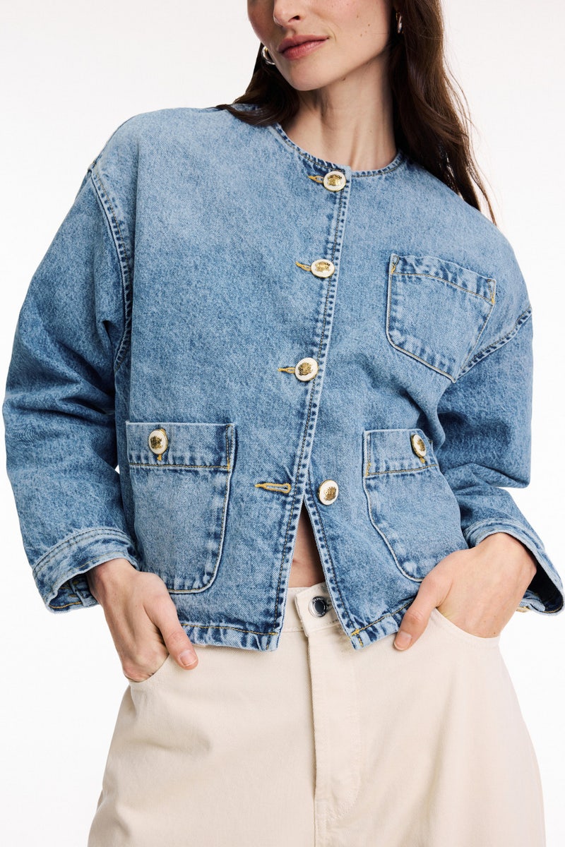 Collarless Lady Denim Jacket by Sandro - Photo 3
